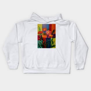 Abstract painting of colorblock  with some wildflowers Kids Hoodie